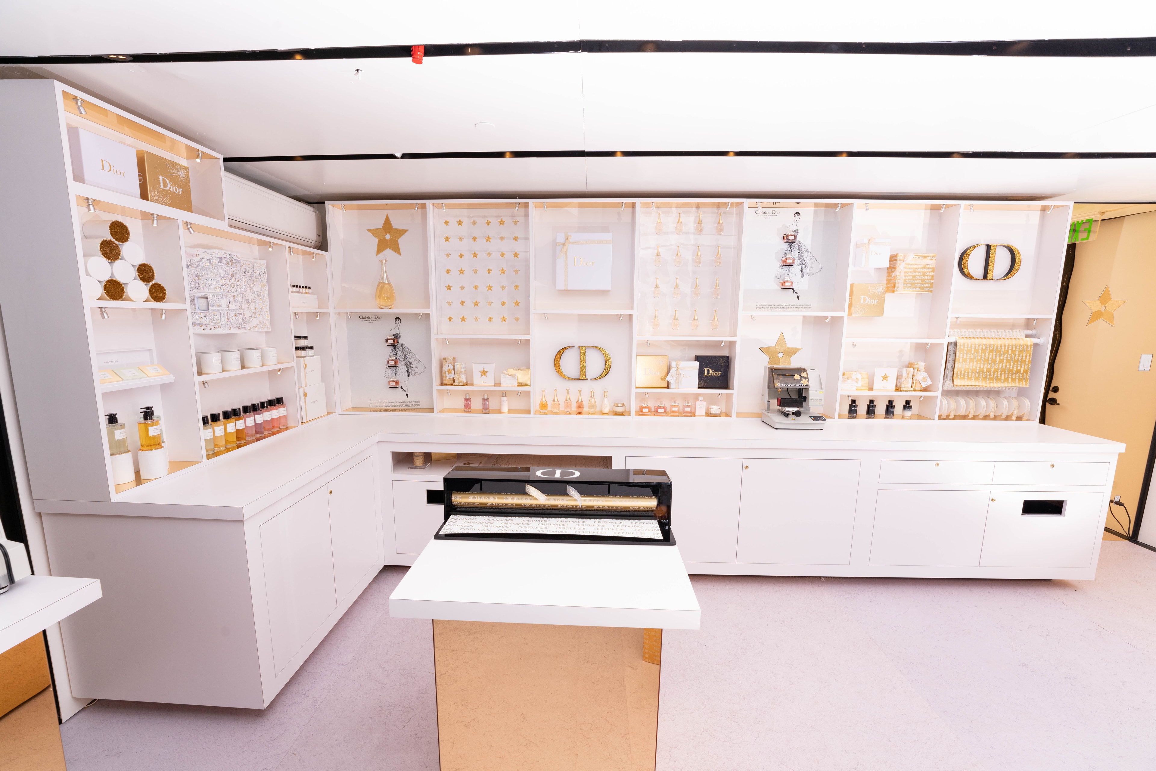 Dior beauty counter with cosmetics display