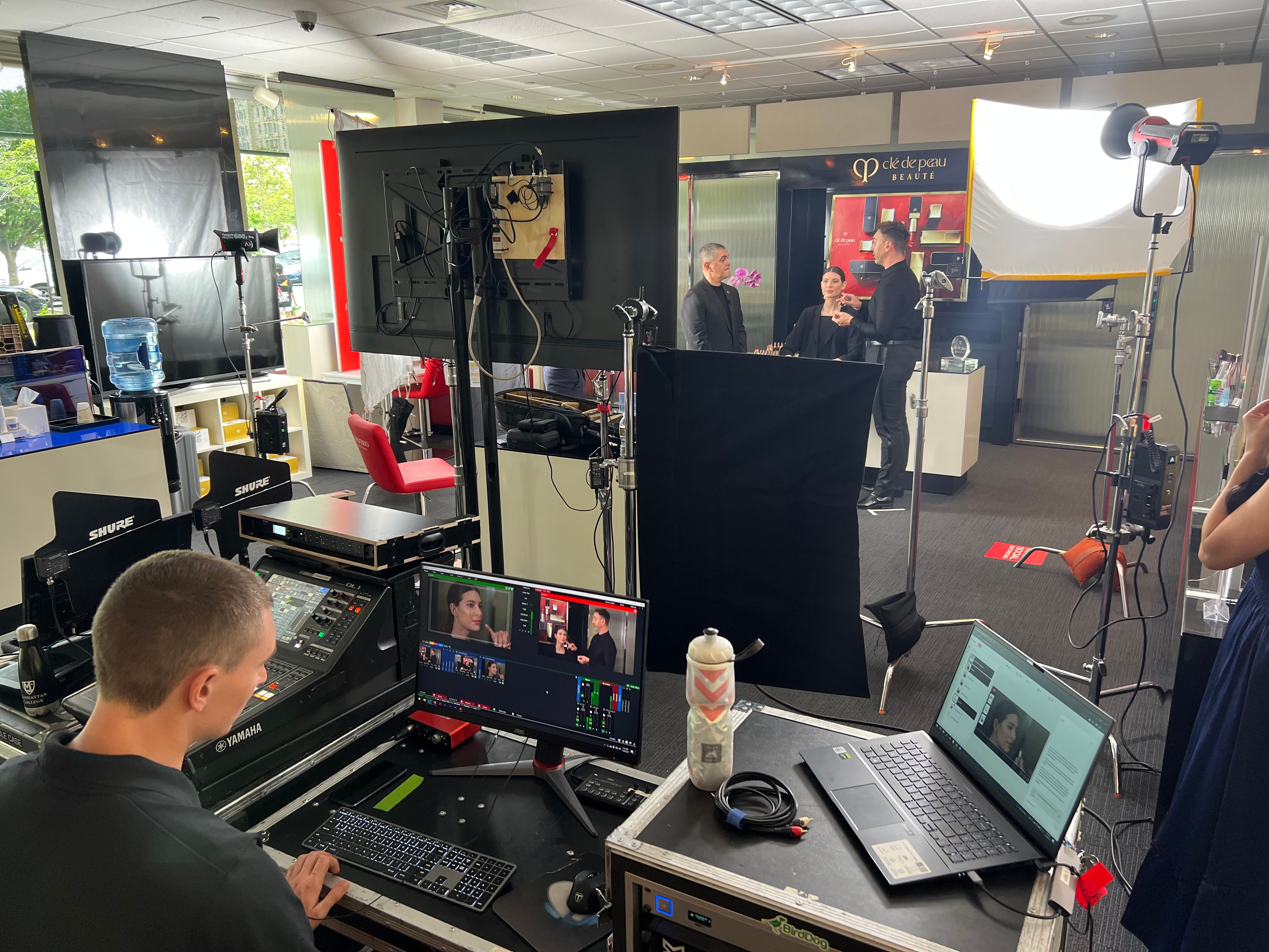 Behind-the-scenes video production setup