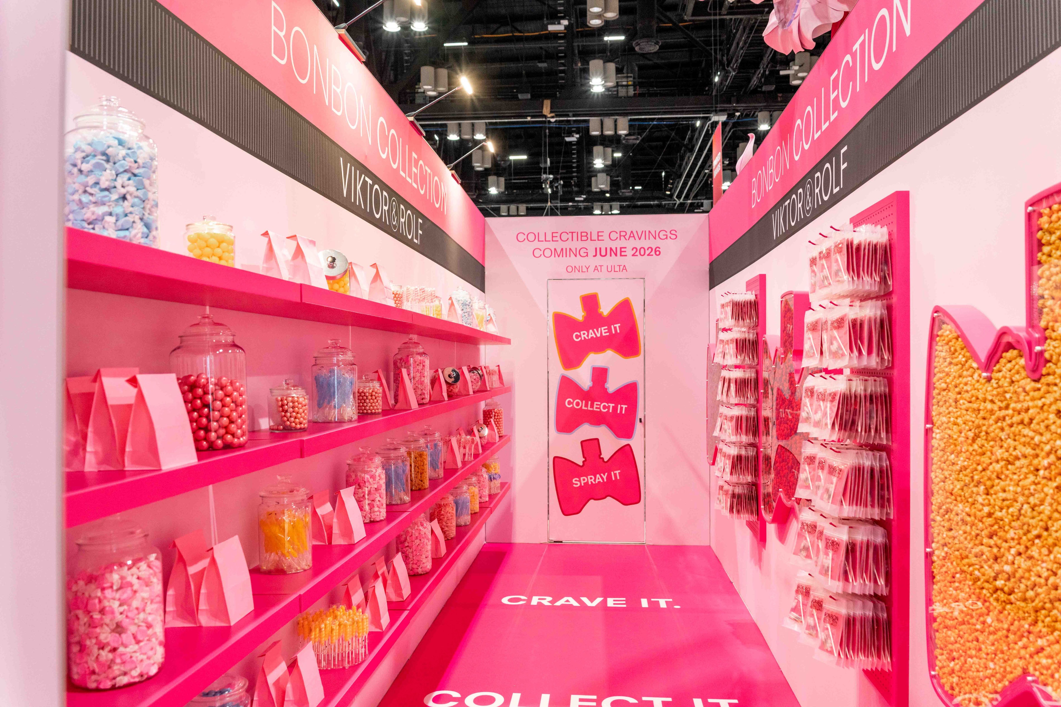 Pink candy collection display booth