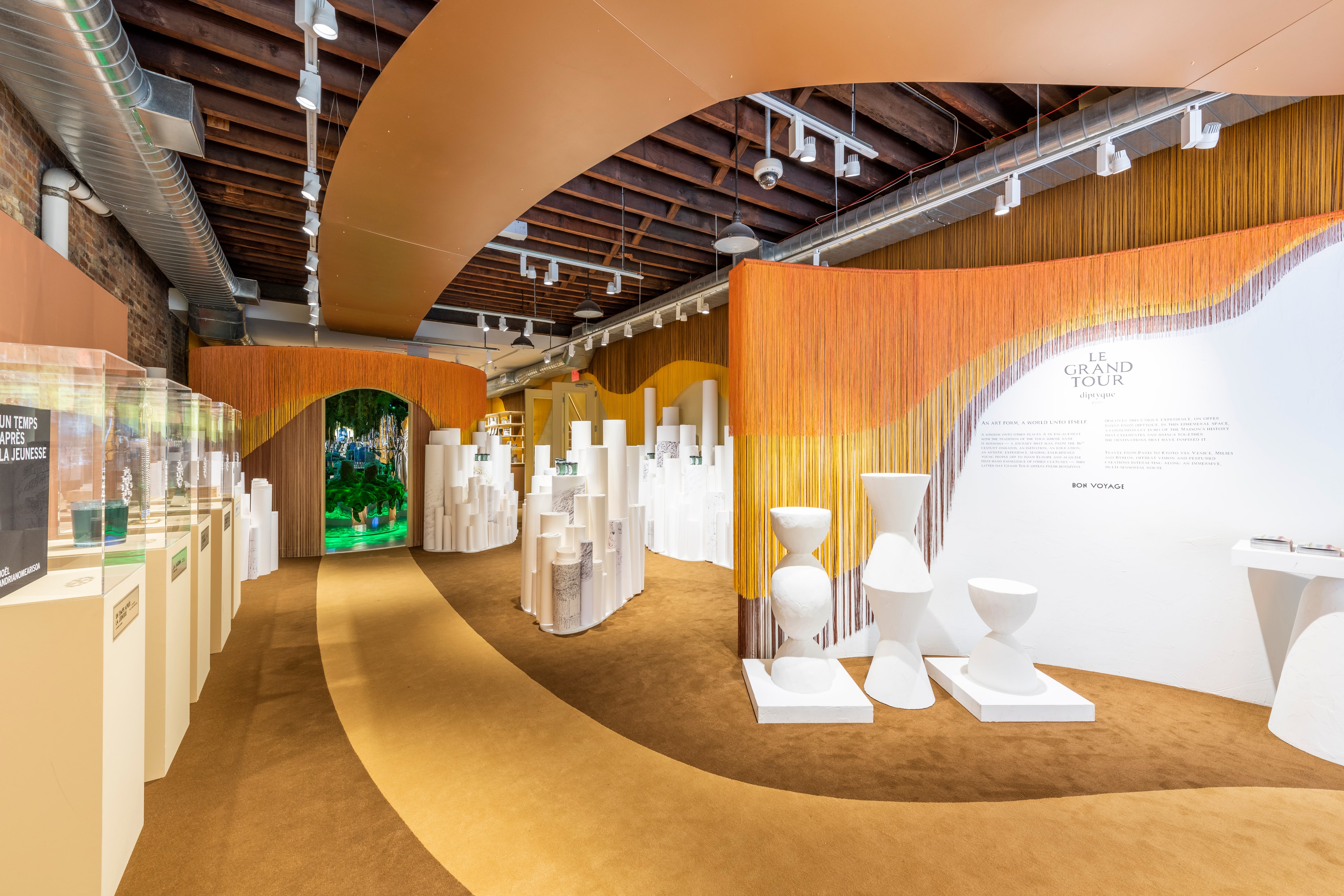 Luxury fragrance exhibition interior with sculpture